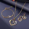 Luxury Quartz Watch Jewelry Set CZ Crystal Hollow Big Heart Pendant Necklace and Earrings Set for Women Wedding Party