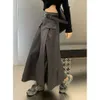 American Grey Pleated Female Spring and Summer High-grade Suit Y2K Retro High Waist Slim New Long A-word Skirt