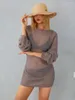 Kadın Mayo Kadınlar Yaz Düz Renkli Plaj Elbise Uzun Kollu Boş Out See-Through Pullover Örme Smock Bikini Örtbas Bayanlar için