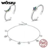 Bangle Wostu 100% Real 925 Sterling Silver Rainbow Zircon Star Charm Armband för Women Hand Chain Xmas New Year S925 SMYECK Gift