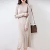 Casual Dresses 2023 Fashion Winter Cashmere Pure Wool Knitted O-neck Sweater Women Long Sleeve Standard Knitwear