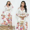Designer Floral Women Maxi Shirt Dress with Belt Long Sleeve Lapel Button High Waist White Casual Vacation Party Dresses 2024 Spring Fall Runway Slim A-Line Frocks