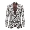 Męskie garnitury Blazers Męski mody mody mody mody Sept Wedding Groom Scena Piosenkarka Prom Slim Fit Blazers Black White Printed Handlak płaszcz 231215