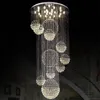 Nowoczesny żyrandol duży kryształowy oprawa oświetleniowa do schodów schodowych w holu Foyer Długi spiralny połysk lampa sufitowa Montowana schodowa
