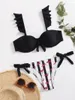 Set di reggiseni a righe in pizzo con volant push up costume da bagno a fascia da donna costume da bagno femminile reggiseno con coppa bikini costume da bagno taglio alto 231215