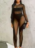 Women's Jumpsuits Rompers Sexy Mesh Patchwork See Through Slim Jumpsuits Women Long Sleeve Skinny Rompers Spring Fall Fairy Grunge Clothes 231215