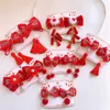 Hair Accessories 1 Pair Year Red Festive Bow Hairpins For Children's Hanfu Headwear Fashion Sweet Girl Princess Clip