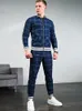 Heren Trainingspakken Mannen Tweedelige Set Sport Casual Pak Mode Rits Stand Kraag Jas 3d Plaid Slimfit 231216