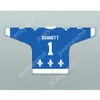 Custom GARY BENNETT 1 LE NATIONAL DE QUEBEC BLUE HOCKEY JERSEY- LANCE ET COMPTE NEW Top Stitched S-M-L-XL-XXL-3XL-4XL-5XL-6XL