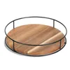 Tea Trays Seasoning Turntable Wooden With Steel Sides For 360 Degree Rotating Cabinet Pantry Kitchen Countertop Refrigerator