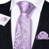Галстуки на шею Мужской подарочный шелковый комплект мужских галстуков Фиолетовый однотонный полосатый пейсли Свадебный бизнес для мужчин Галстук Handky Запонки BarryWang 231216