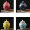 Bottles Modern Red Painted Flower Ceramic Storage Jars Large Capacity Sealed Tea Tins Gilded Porcelain Crafts Candy Home Decoration