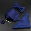 Gravatas Sólidas Cor De Seda Homens Gravata Set Poliéster Jacquard Tecido Gravata Bowtie Terno Vintage Vermelho Azul Para Noivo Negócios Festa De Casamento 231216