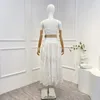 Casual klänningar 2023 Sommar Autumn White Linen Chest Wrapping Lace Belt ärmlös Midi Tube Dress for Women Fashion