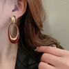 Dangle Earrings Korean Big Hollow Oval Enamel For Women Fashion Jewelry Wine Red Black Circle Earings Wholesale