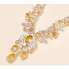 Necklace Earrings Set 2023 Luxury Design Big Cubic Zirconia Yellow Crystal Stone And For Bridal Wedding Party Wholesale