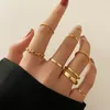 Cluster Rings Hiphop Gold Color Star Farterfly Chain Ring Set For Women Girls Punk Geometric Midi Finger Knuckle Black Smycken