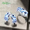 Ensembles Santuzza Sier ensemble de bijoux pour femmes pur Sterling Sier bleu fleur émail boucles d'oreilles ensemble de bagues à la mode bijoux fins faits à la main