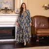 Etniska kläder Eid Party Marocko Abaya Women Muslim Stand Collar Brodery Beading Maxi Dress Turkiet Arabiska kaftan Dubai Saudi Jalabiya