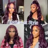 Perucas sintéticas Preto Borgonha Lace Front Wig Deep Purple Body Wave Womens 13X4 HighDefinition Pré Inserido Cabelo Sintético 20 Polegadas 231215