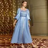 Etnische kleding Elegante glanzende Abaya Moslimvrouwen Maxi feestjurk met pofmouwen Dubai Turkije Kaftan Marokko Gordel kaftan Islamitische Jalabiya