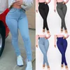 Jeans pantalon féminin extensible slim coton pantalon denim pantalon à crayons de grande taille jeans de taille haute bleu massif pour femmes 2022