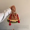 Children knitted Hamburger purse girls pompons drawstring single shoulder bag kids patchwork color crochet messenger wallet Z6077