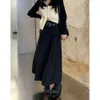 American Grey Pleated Female Spring and Summer High-grade Suit Y2K Retro High Waist Slim New Long A-word Skirt