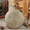 Pocket Watches brons retro romerska siffror Display Quartz Watch Vintage Pendant Clock för män Kvinnliga fob tröja kedja hängande 231216