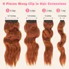 Syntetic 6 Piecesset Long Wave Cooper Clip Style Womens Hair Red Orange Naturlig utseende Hightemperatur Fiber 231215