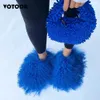 Slipper Mongolisk päls med handväska Set Winter Warm Home Flat Plush Slipper Rainbow Fluffy Handbag Dust Luxury Wool Slides 231216