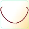 Collana sfaccettata di giada rossa fatta a mano da 910 mm con perle d'acqua dolce bianche 2x4 mm lunga 45 cm 4pclot3685802