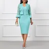 Robes décontractées Dress Cardigan Set Elegant Women's Coat Suit avec de la broderie de fleurs en dentelle V Sage de slim coule pour spécial