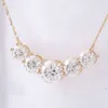 Wholesale 10K 14K Solid Gold Floating Scattered Five Diamond Pendant Cluster Delicate Round Moissaanite Clavicle Necklace