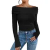 Camicette da donna Top a maniche lunghe con spalle scoperte Top con volant per uscire Top Slim Fit Y2 K Camicia Crop Burnout Tee Shirts Donna T