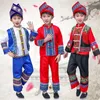 Bühnenkleidung Kinder Altes chinesisches Hmong Miao Kostüm Traditionelles Festival Performance Waer Jungen Print Folk Hanfu Kleid Kleidungsset