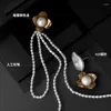 Ohrstecker Koreanische Vintage Blume Weiße Perle Lange Quaste Tropfen Für Frauen Gold Farbe Modeschmuck Luxus Hängende Anhänger