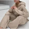 Pantalons de deux pièces pour femmes Automne Costumes de survêtement tricotés Femmes Ensembles assortis Sweat à capuche à manches longues + Pantalon à jambes larges Loungewear Pull Ensemble Deux pièces Tenues J231216