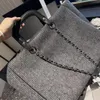 Torba plażowa Kobiety designerskie torba na zakupy paski torebki tweed z uchwytem dwukolorowy srebrny metalowy łańcuch sprzętowy w torbie na ramię duże pojemność 37 cm