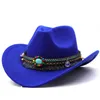 Chapeaux à large bord Seau Laine Femmes Hommes Western Cowboy Chapeau pour Gentleman Lady Jazz Cowgirl avec cuir Cloche Church Sombrero Caps 231216