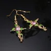 Dangle Earrings DRlove Luxury Cross Charm Hook Women Pink CZ Green Leaf Winding Design Wedding Party Aesthetic Jewelry