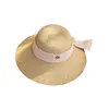 Berets Ribbon Bowknot Decor Sun Hat Round Dome Folding Thin Anti-UV Women Big Brim Sunscreen Straw Fashion