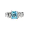 Bagues de cluster 2023 S925 Argent 6 8 Voiture rectangulaire Plat Light Sea Blue Bague Femme Simple et atmosphérique Diamant