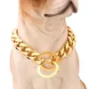 Verkoop 15 mm 12-34 inch Gold Tone Dubbele Curb Cuban Rombo Link Roestvrij stalen hondenketen ketting kraag hele drop220y