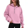 1lululemen-23 Herfst Winter Yogapak Scuba Hoodie Half Zip Dames Sporttrui Losse Gymjas Fitness Korte Pluche Jas Sweatshirt 88