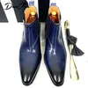 Botas Botas de tobillo de marca de lujo para hombre Botas Chelsea sin cordones Zapatos de vestir casuales para hombre Botas de cuero de oficina de boda azul negro para hombres 231216