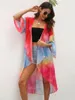 Maillots de bain Été Cardigan Maxi Robe 2022 Vacances Plage Cover Ups pour Maillots De Bain Femmes Tie Dye Manches Coverups Rouge Tendance Tenues Robes