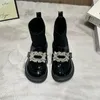 Botas Niñas Tobillo Princesa Zapatos Niños Moda Rhinestone Calcetín Cuero Estudiante Bebé Suela Suave Niños Pequeños Negro 5A