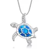 Nova moda bonito prata cheia azul opala mar tartaruga pingente colar para mulheres feminino animal casamento oceano praia jóias gift237o