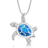 Nieuwe Mode Leuke Zilver Gevuld Blauw Opaal Zeeschildpad Hanger Ketting Voor Vrouwen Vrouwelijke Dier Bruiloft Oceaan Strand Sieraden Gift237O